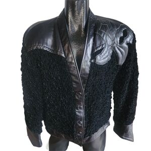 Vintage 80's Valzere Black Leather and Faux Shearling Jacket S